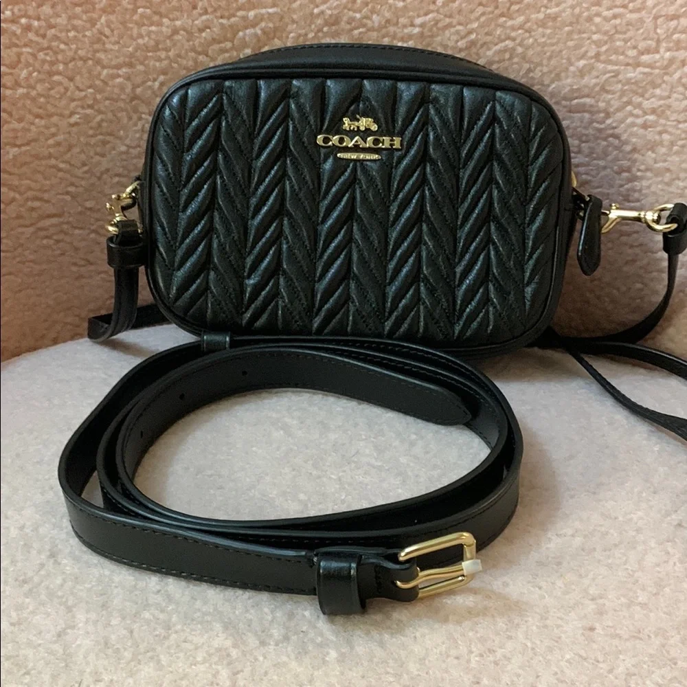 Coach Black Quilted Chevron Leather Crossbody with Gold Hardware - Picture 5 of 7